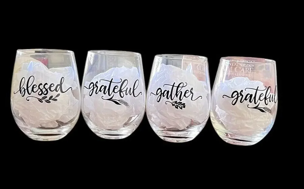 NEW Pier 1 Imports Stemless Wine Glasses Clear 4 Assorted 19 Oz Glass